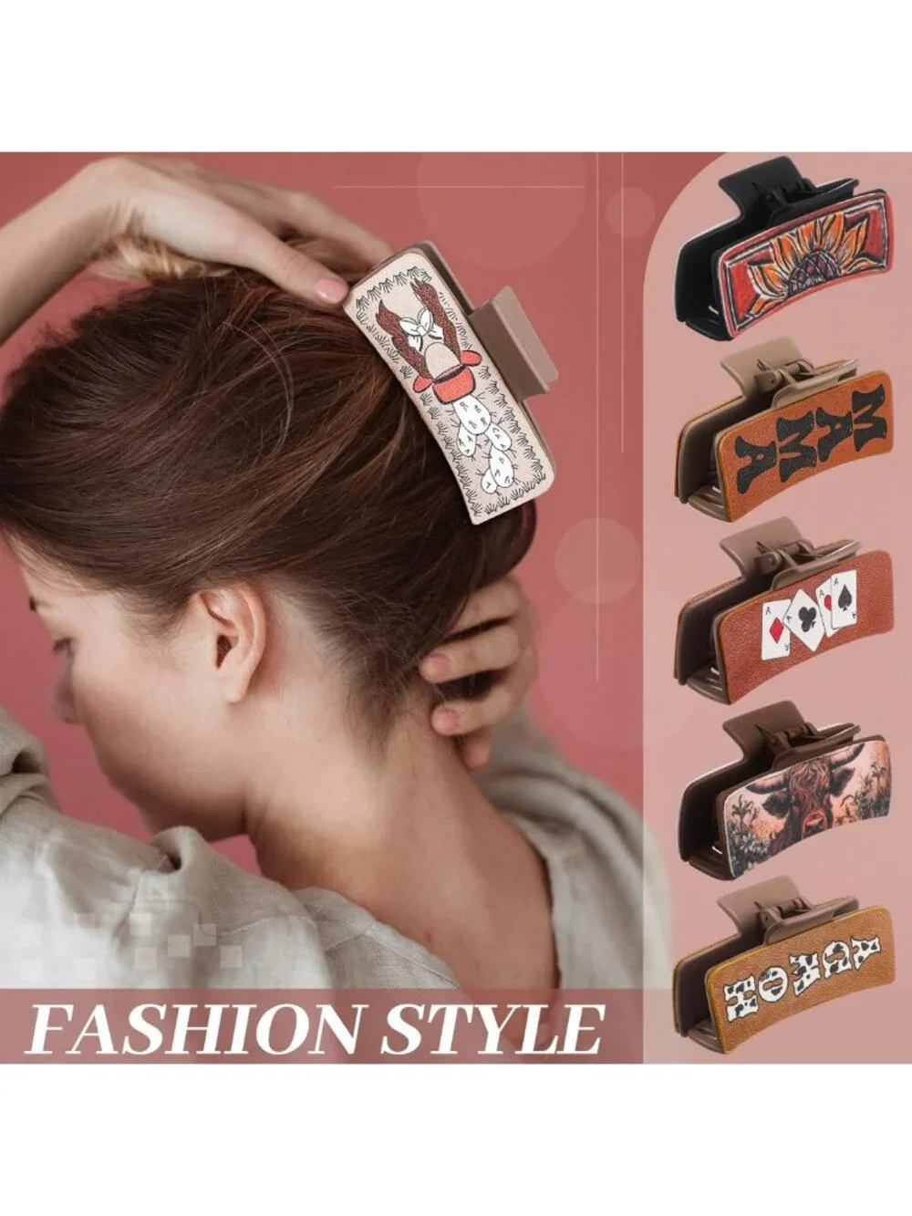 8 Pcs Cow Print Hair Claw Clips Set | Western Hair Accessories for Women & Girls